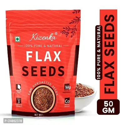 Kizenka Raw Flax Seeds for Weight Loss Management, High Fiber, Protein, Calcium, Zinc Brown Flax Seeds(50GM)-thumb0