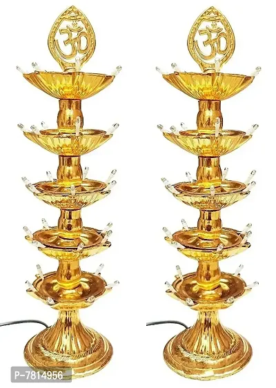 5 Layer Electric Gold LED Plastic Diya Light For Diwali Temple Decorati Table Diya (Height: 14 inch)-thumb0