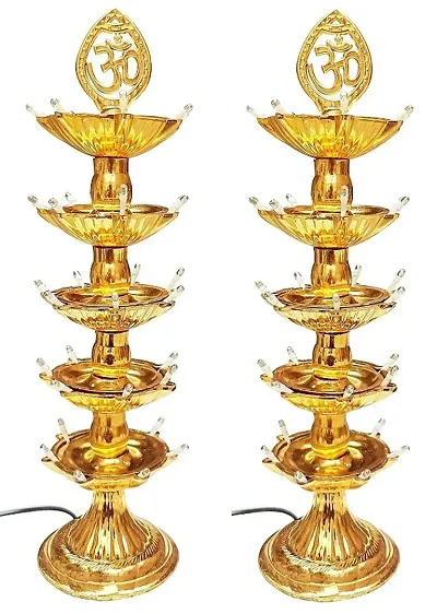 5 Layer Electric Gold LED Plastic Diya Light For Diwali Temple Decorati Table Diya (Height: 14 inch)