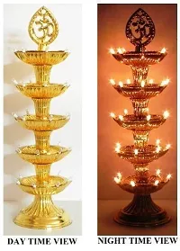 5 Layer Electric Gold LED Plastic Diya Light For Diwali Temple Decorati Table Diya (Height: 14 inch)-thumb1