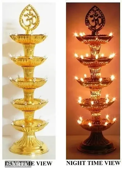 5 Layer Electric Gold LED Plastic Diya Light For Diwali Temple Decorati Table Diya (Height: 14 inch)-thumb2
