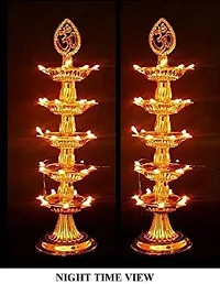 5 Layer Electric Gold LED Plastic Diya Light For Diwali Temple Decorati Table Diya (Height: 14 inch)-thumb2