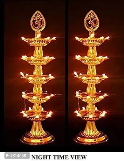 5 Layer Electric Gold LED Plastic Diya Light For Diwali Temple Decorati Table Diya (Height: 14 inch)-thumb3