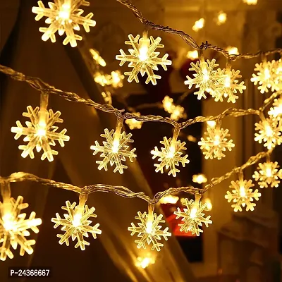 Snowflake Serial String Lights for Decoration - 14 LED Snow Flake Fairy Lights Waterproof Indoor Outdoor for Home Decoration,Christmas Tree Decoration,Diwali Decoration,Birthday (Warm White)-thumb0