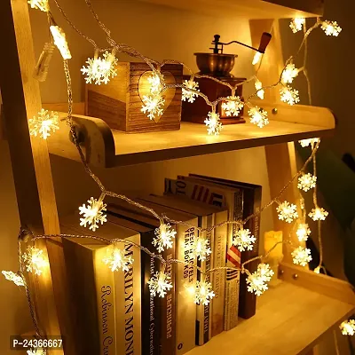 Snowflake Serial String Lights for Decoration - 14 LED Snow Flake Fairy Lights Waterproof Indoor Outdoor for Home Decoration,Christmas Tree Decoration,Diwali Decoration,Birthday (Warm White)-thumb3