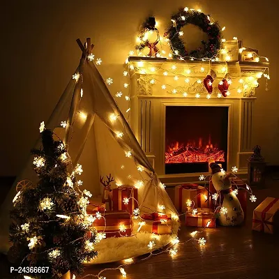 Snowflake Serial String Lights for Decoration - 14 LED Snow Flake Fairy Lights Waterproof Indoor Outdoor for Home Decoration,Christmas Tree Decoration,Diwali Decoration,Birthday (Warm White)-thumb4