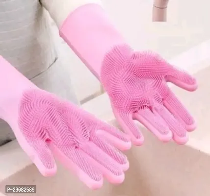 Magic Silicone Dish Washing Gloves Pack of 1 Assorted-thumb2