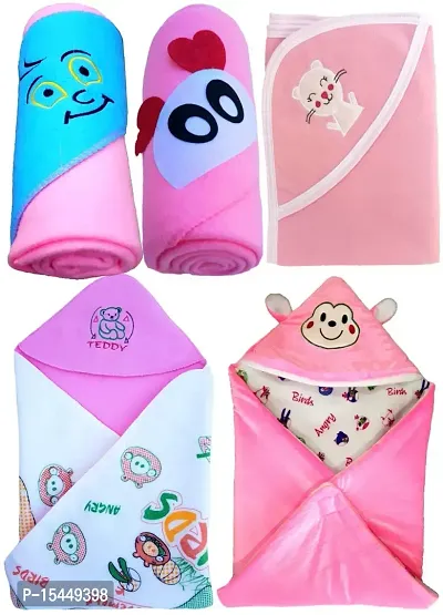 BRANDONN Newborn Value Hamper Pack of 5 Hooded Baby Blankets for Babies(Pack of 5)-thumb0