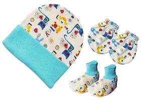 BRANDONN Baby Boy's and Baby Girl's Cotton Cap, Gloves and Socks Mitten Set (Assorted Colour) - Pack of 3-thumb1