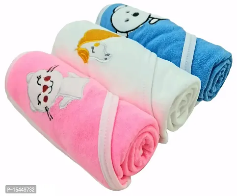 First Kick Baby Bath Towels New Born Combo Pack of Hooded Soft Wrapping Towel Pack of 2(70 cm x 66 cm) Pack of 3