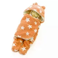 First Kick Baby's Micro Fleece Blanket Pack of Super Soft Wearable Wrapper Cum Sleeping Bag (Star Orange, 76cm x 70cm, 0-6 Months)-thumb1
