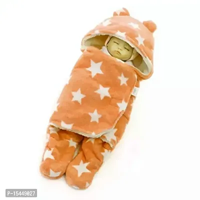 First Kick Baby's Micro Fleece Blanket Pack of Super Soft Wearable Wrapper Cum Sleeping Bag (Star Orange, 76cm x 70cm, 0-6 Months)-thumb2