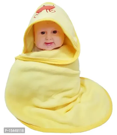 BRANDONN Fleece Baby's Premium Hooded Blanket Cum Wrapping Sheet (Pink, Mango, Blue) - Pack of 3-thumb5