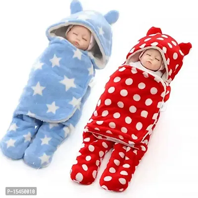 First Kick New Born Sleeping Bag Combo Pack of Super Soft Wearable Baby Wrapper Cum Baby Sleeping Bag for Baby Boys, Baby Girls, Babies (76cm x 70cm, 0-6 Months) Pack of 2