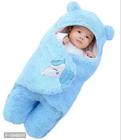 BRANDONN Baby Blankets New Born Combo Pack of Super Soft Baby Wrapper Baby Sleeping Bag for Baby Boys/Girls (76cm x 42cm, 1-6 Months, Sherpa Microfiber, lightweight, Unicorn pink  Blue )-thumb3