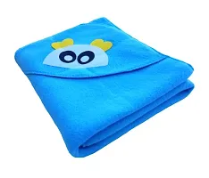 BRANDONN Newborn Supersoft Hooded Teddy Face Wrapper Towel Cum Baby Blanket (GREEN/BLUE) Pack of 2-thumb1