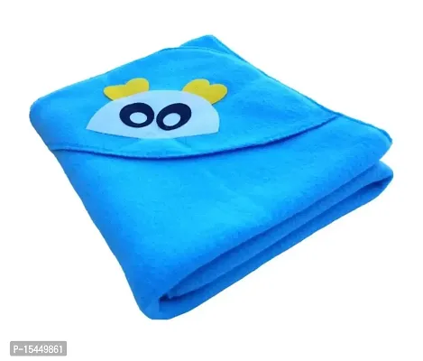 BRANDONN Newborn Supersoft Hooded Teddy Face Wrapper Towel Cum Baby Blanket (GREEN/BLUE) Pack of 2-thumb2