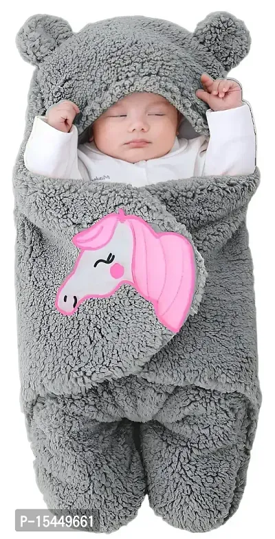 BRANDONN Baby Blankets New Born Pack of Wearable Hooded Swaddle Wrapper Sleeping Bag for Baby Boys and Baby Girls Pack of 1 (0-6 Months, Grey)-thumb2