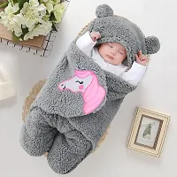 First Kick Baby Blankets New Born Pack of Wearable Hooded Swaddle Wrapper Sleeping Bag for Baby Boys and Baby Girls Pack of 1 (0-6 Months, Grey)-thumb1