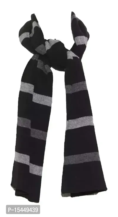 BRANDONN Unisex Woolen Black Striped Muffler Cum Scarves For Men, Boys And Girls