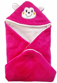 BRANDONN Newborn Combo of Furry Glacier Hooded Smily Baby Blanket and Premium Glacier Hooded Baby Wrapper(Pack of 2,HOTPINK)-thumb2