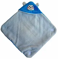 BRANDONN Newborn Combo of Furry Glacier Hooded Smily Baby Blanket and Premium Glacier Hooded Baby Wrapper(Pack of 2, Blue)-thumb4
