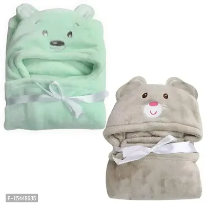 BRANDONN New Born Premium Hooded All Season Wrapper Cum Baby Bath Towel Cum Baby Blanket for Babies Pack of 2