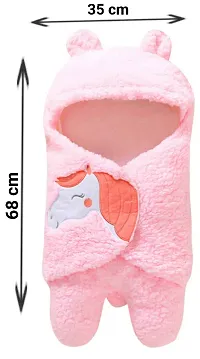 BRANDONN Fleece New Born Hooded Supersoft Baby Blanket Wrapper Cum Sleeping Bag For Babies (Pink, 0-6 Months) Lightweight-thumb1