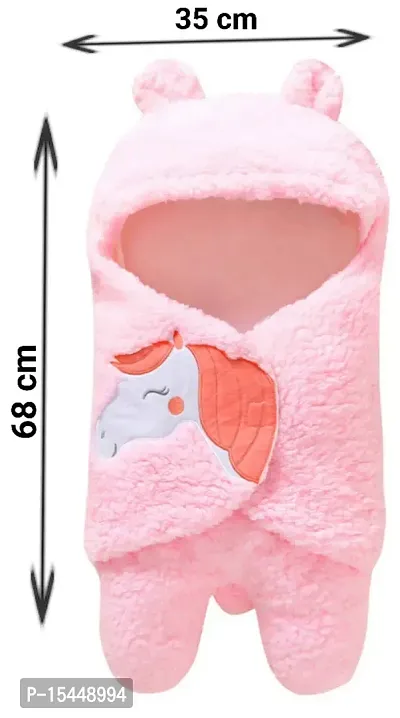 BRANDONN Fleece New Born Hooded Supersoft Baby Blanket Wrapper Cum Sleeping Bag For Babies (Pink, 0-6 Months) Lightweight-thumb2