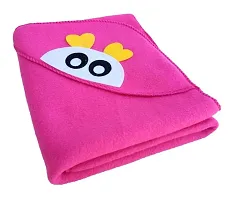 BRANDONN New Born Babies Supersoft Hooded Teddy Face Wrapper Towel Cum Blanket (Blue, Hotpink) - Pack of 2-thumb3