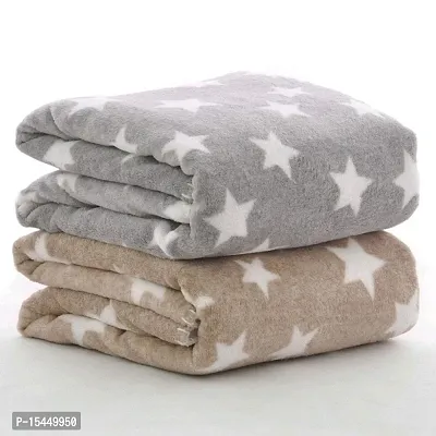 BRANDONN Fleece New Born All Season Ultrasoft Single Baby Blanket for Babies (Beige/Grey, Pack of 2, reversible)-thumb2