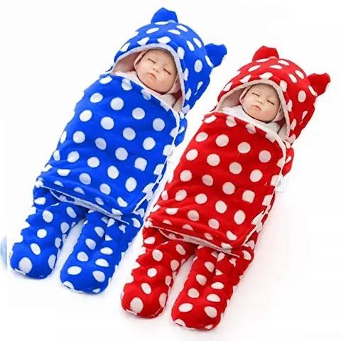 First Kick New Born Sleeping Bag Combo Pack of Super Soft Wearable Baby Wrapper Cum Baby Sleeping Bag for Baby Boys, Baby Girls, Babies (76cm x 70cm, 0-6 Months) Pack of 2