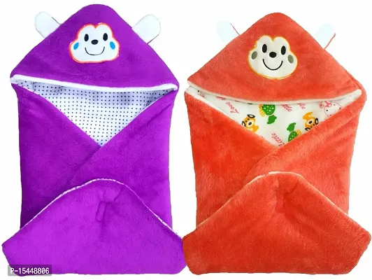 BRANDONN Fashions Gift Pack Combo of 2 New Born Baby All Season Use 3 in 1 Baby Wrapper OR Blanket Cum Sleeping Bag Cum Beeding(0-4months)(Falsa  Orange)