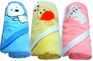 BRANDONN Fashions Quick Dry Extra Large Double Ply Hooded Shower Towels for Babies (Pack of 3 Pink, Mango,Blue 73.66 cm x 66.20 cm)-thumb1