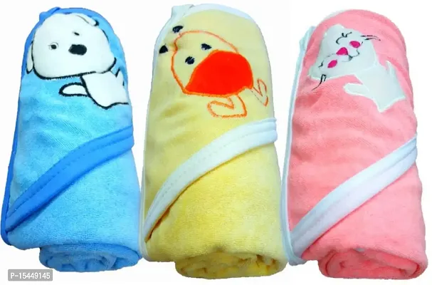 BRANDONN Fashions Quick Dry Extra Large Double Ply Hooded Shower Towels for Babies (Pack of 3 Pink, Mango,Blue 73.66 cm x 66.20 cm)-thumb2