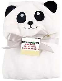 BRANDONN Fashions for Newborn Hooded Designer Ultrasoft Baby Blanket for Babies Cum Baby Bath Towel (White Panda)-thumb1