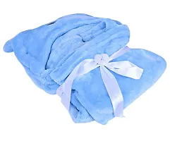 BRANDONN Combo of Fleece Pink Kitty, Blue Dog New Born Baby Hooded Funny Cap Blanket - Pack of 2 (lightweight)-thumb1