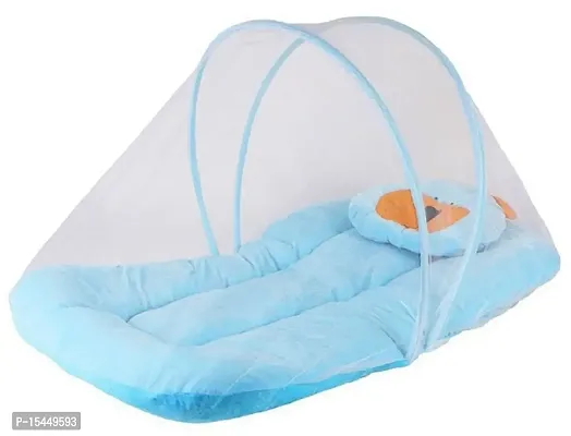 BRANDONN Soft and Comfortable New Born Baby Bedding Set with Protective Mosquito Net and Pillow, Blue