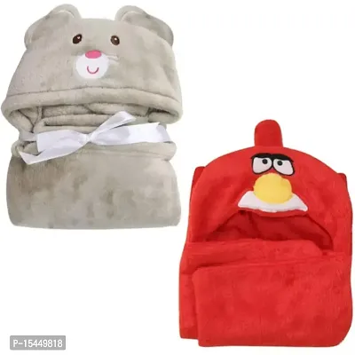 BRANDONN New Born Premium Hooded All Season Wrapper Cum Baby Bath Towel Cum Baby Blanket for Babies Pack of 2-thumb0