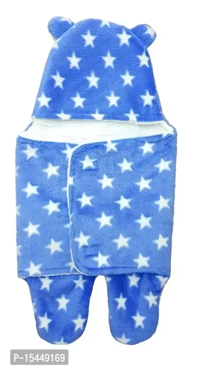 First Kick Baby's Micro Fleece Blanket Pack of Super Soft Wearable Wrapper Cum Sleeping Bag (Star Royal Blue, 76cm x 70cm, 0-6 Months)