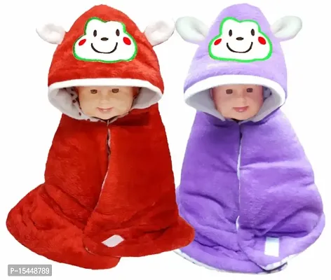 BRANDONN Fashions Gift Pack Combo of 2 New Born Baby All Season Use 3 in 1 Baby Wrapper OR Blanket Cum Sleeping Bag Cum Beeding(0-4months)(Purple  Red)-thumb0