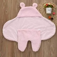 BRANDONN Newborn Baby Flannel Hooded Wearable Blanket Cum Baby Wrapper Combo of 2 (Pink Star)-thumb4