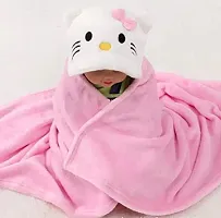 BRANDONN Ultra Soft Pink-White Contrast Hooded Premium Baby Blanket Cum Bathrobe for Babies-thumb3