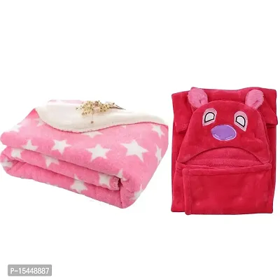 BRANDONN All Season Supersoft Hooded and Printed Baby Blanket and Baby Bath Towel Pack of 2