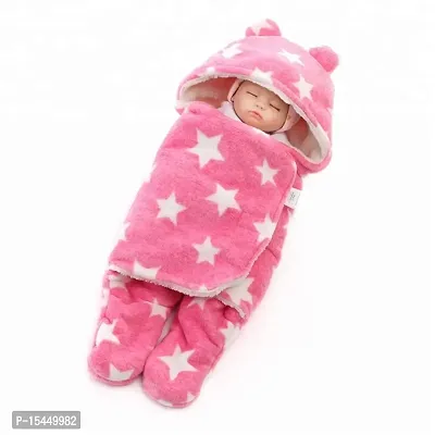 BRANDONN Baby Blankets New Born Pack of Hooded AC Wrapper Cum Baby Sleeping Bag (76 cm x 70 cm, 0-6 Months)