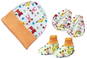 BRANDONN Baby Boy's and Baby Girl's Cotton Cap, Gloves and Socks Mitten Set (Assorted Colour) - Pack of 3-thumb4