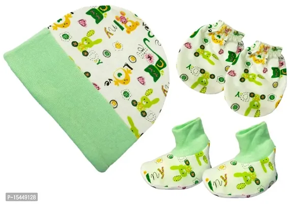 First Kick Newborn Baby's Cotton Mitten Set, Cap and Gloves Set - Multicolor - 0-6 Months - Pack of 4-thumb5
