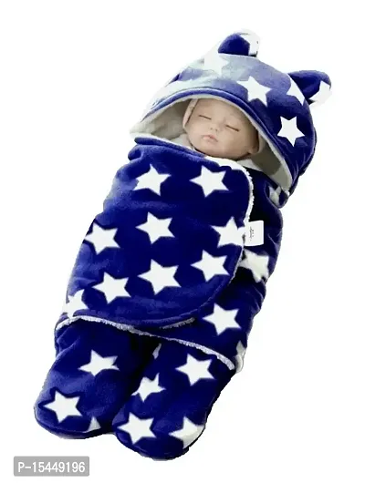 First Kick Baby's Fleece Swaddle Blanket Pack of Super Soft Wearable Wrapper Cum Sleeping Bag Navy Blue, 0-6 Months