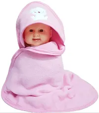 BRANDONN Fleece Baby's Premium Hooded Blanket Cum Wrapping Sheet (Pink, Mango, Blue) - Pack of 3-thumb3