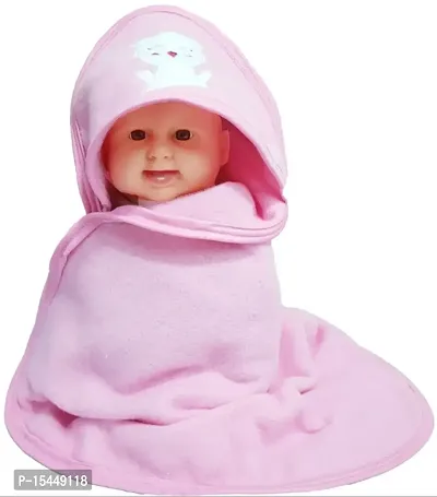BRANDONN Fleece Baby's Premium Hooded Blanket Cum Wrapping Sheet (Pink, Mango, Blue) - Pack of 3-thumb4